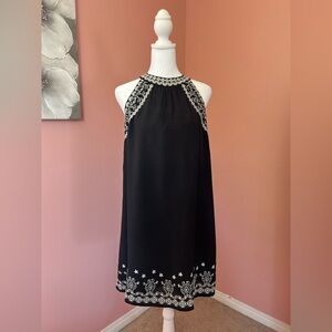 THML Anthropologie black boho chic, sleeveless mini dress embroidered . SZ SM